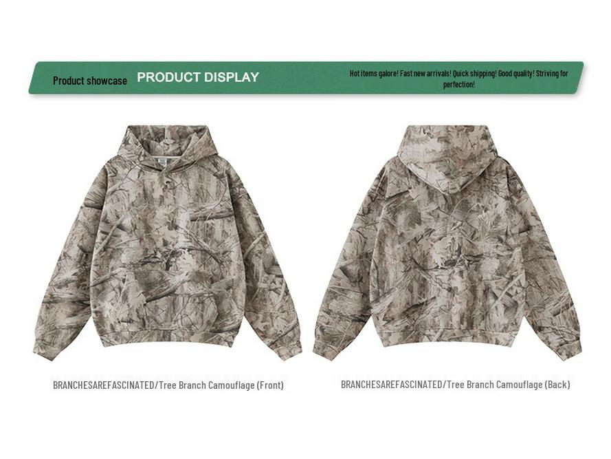 Men's Autumn 2025 Y2K Camouflage Hoodie - American Trendy Desert Tree Branch Design