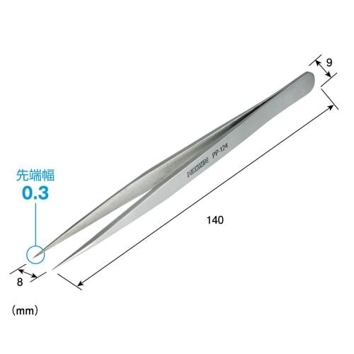 HOZAN Titanium Tweezers, Fully Non-Magnetic, 140mm Long, 8mm Opening, 0.3mm Tip Width, Straight, Long Type, PP-124
