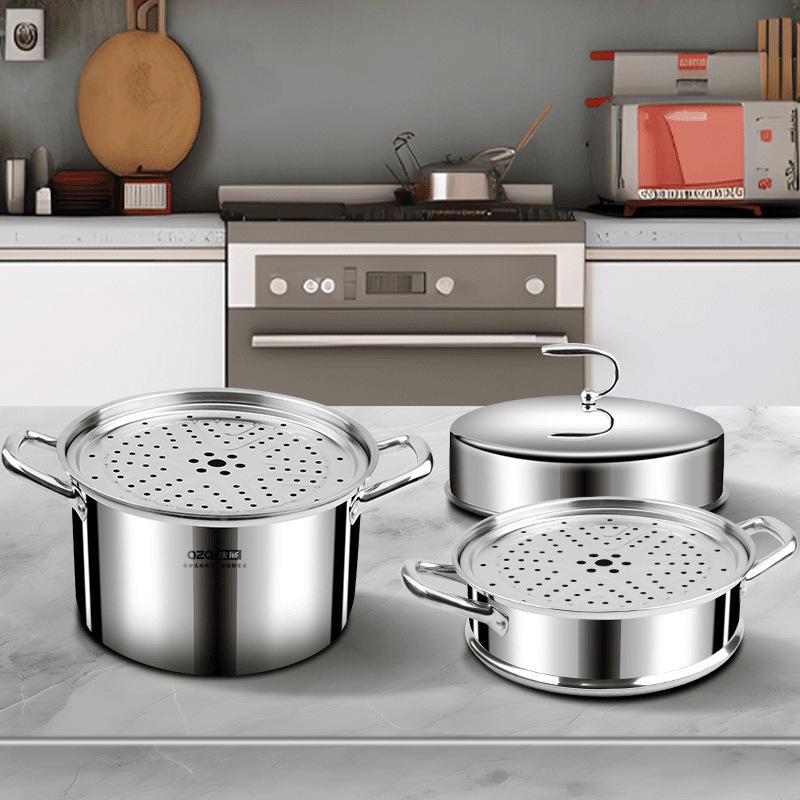 Stainless Steel 3-Layer Steamer Pot, Large Capacity Soup and Steam Cooker