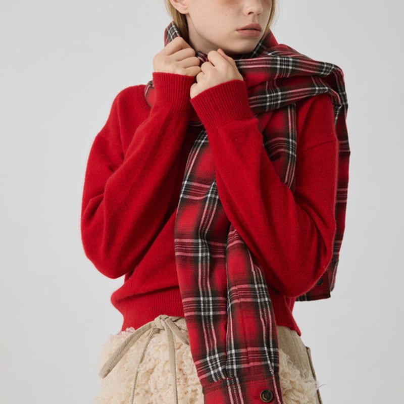 YUTHENTIC Check Sleeve Muffler Red Check AX5XF85068