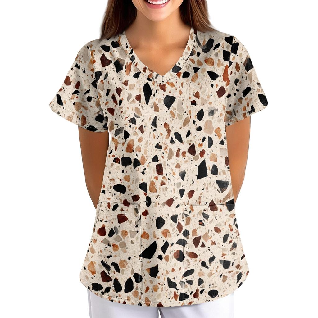 Loose Fit V Neck Short Sleeve Medical Scrub Top with Pockets for Healthcare Professionals Nurse Uniform Workwear