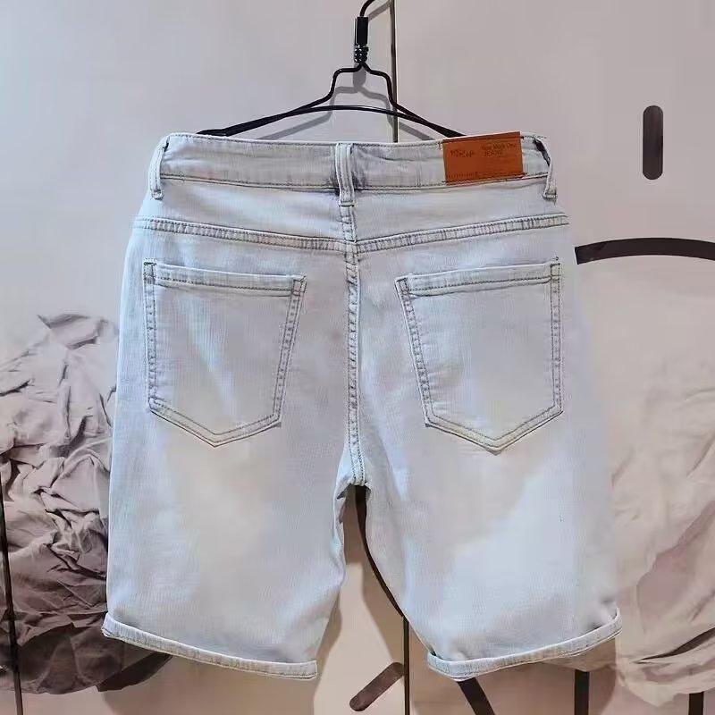 Trendy Light Blue Men's Straight Japanese Denim Shorts - Daily Versatile Korean Fashion
