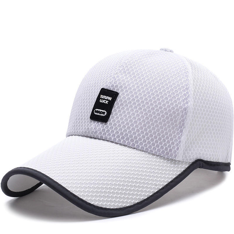 Summer Outdoor Sunshade Mesh Hat, Men's Extended Brim Leather Label Baseball Cap, Sunscreen Hat