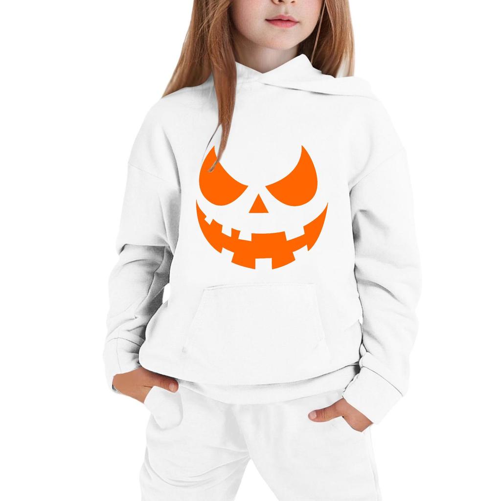 Kids' Hooded Sweatshirt with Halloween Print Pullover Top