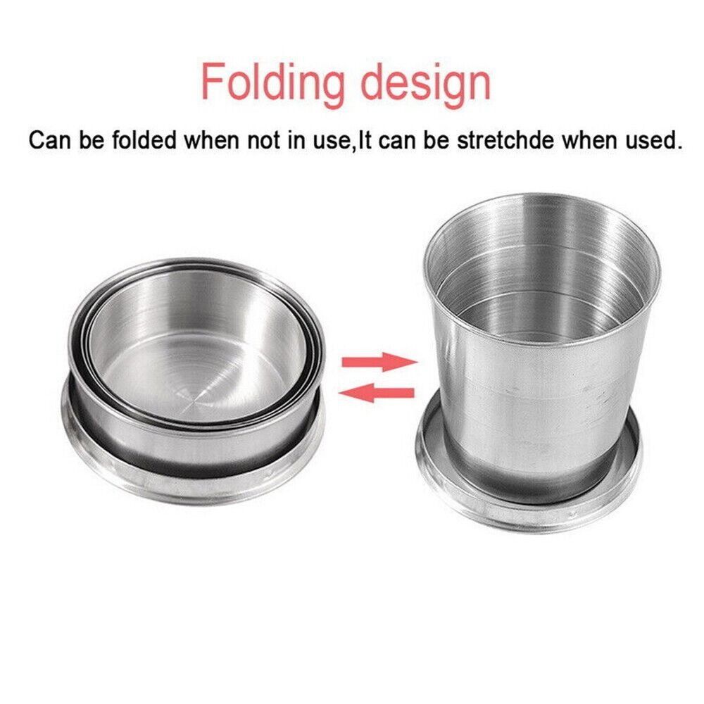 Folded Retractable Cup Keychain Collapsible Cups Tableware Stainless Steel Folding Cup Outdoor