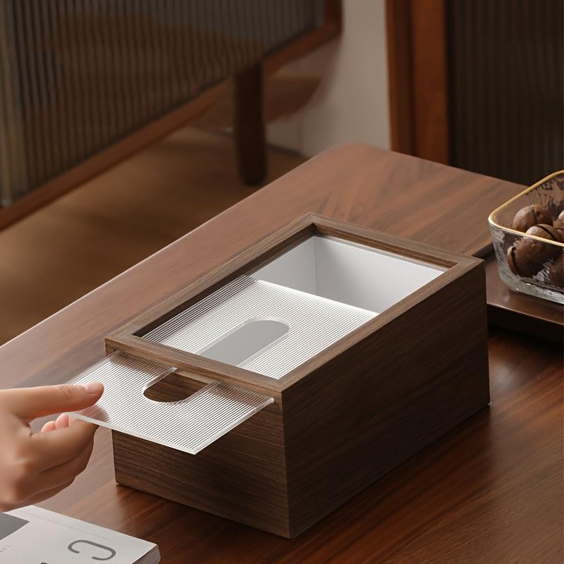 Elegant Wooden Tissue Box Holder - Classic Style Tabletop Decor for Living Room Dining Table - with Sliding Lid for Easy Access