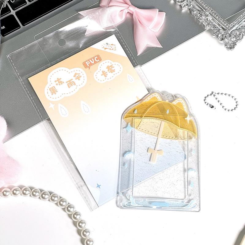 3 Inch Clear Umbrella Photocard Holder PVC Keychain Photo Card Holders ID Badge Holder Card Display Desktop Decor Card Sleeve