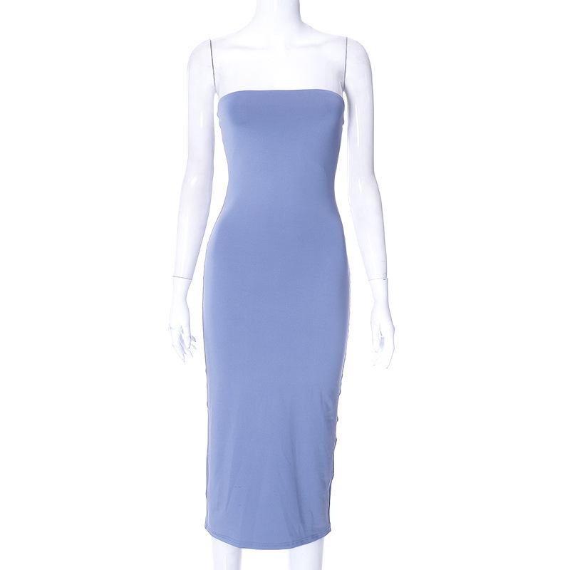 

M23DS107 Women s Solid Color One-Shoulder Bandeau Sleeveless High-Waisted Dress - Spring/Summer 2023 Collection L светло-синий