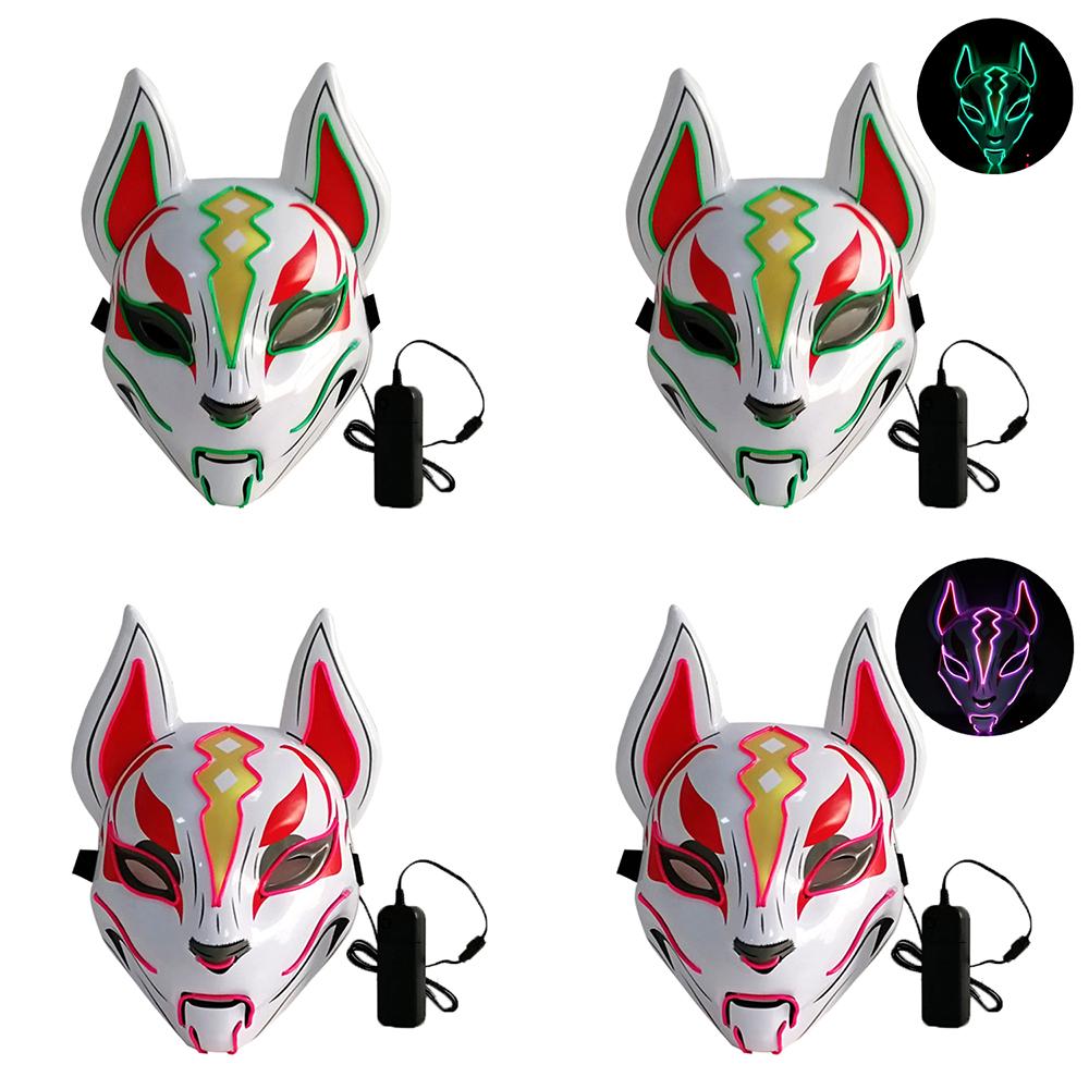 Celoobličejová maska ​​10 Color Fox Neonová světla Halloween Party Led Lampshade Tmavě zářící Cosplay maska