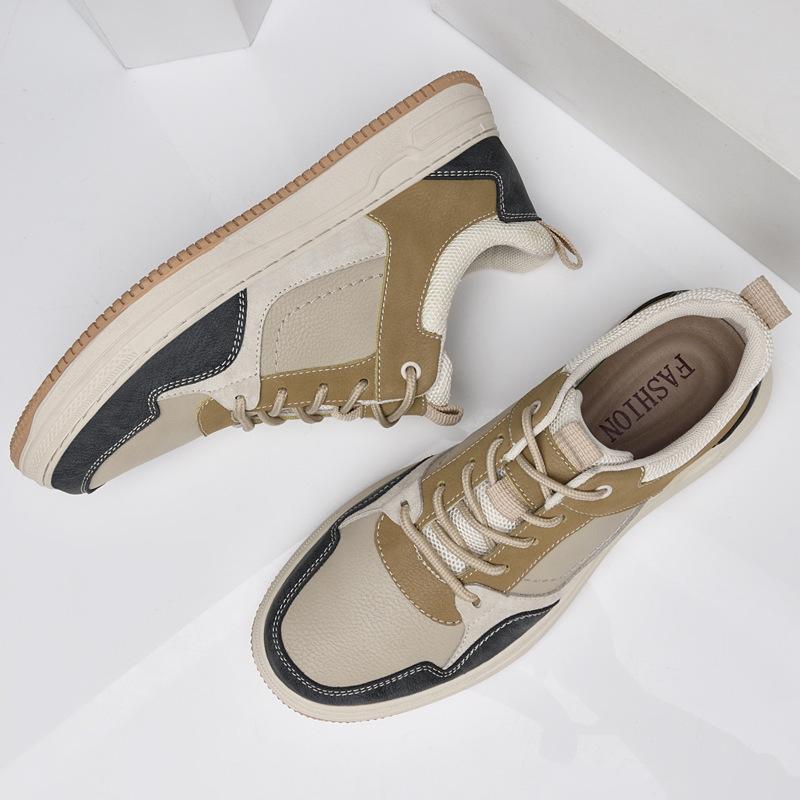 Men's shoes 2025 summer new men's fashion platform shock absorption trend versatile color matching low-top lace-up casual board shoes