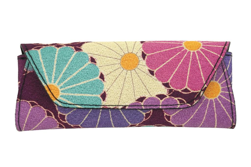 Uni Seni Futago Chirimen Japanese Pattern Compact Eyeglass Chrysanthemum Yuzen Free Shipping [Wakomono Komonkobo] (1208) Case, (Chrysanthemum Yuzen) -