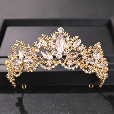 Baroque Luxury Crystal AB Bridal Crown Tiaras Light Gold Diadem Tiara for Women Bride Wedding Hair Accessories Jewelry Crown