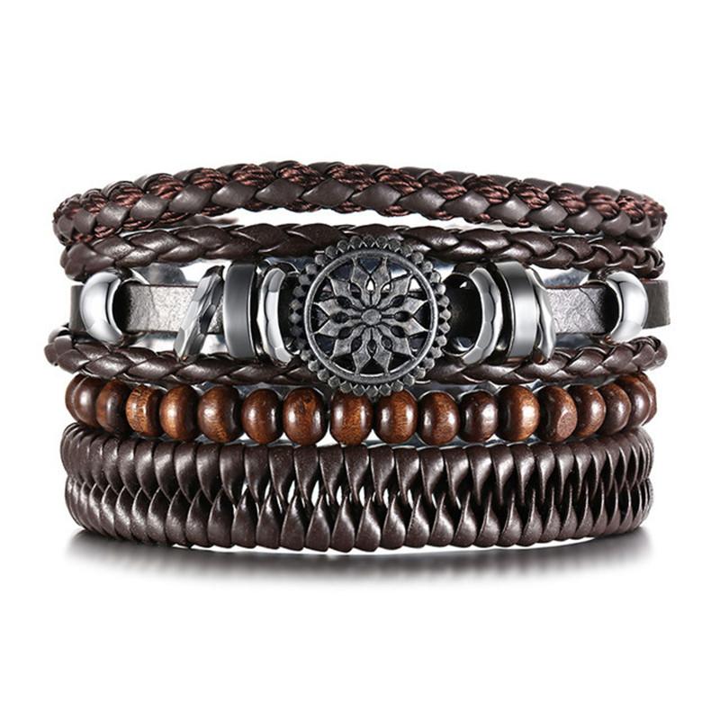 ZORCVENS Classic Hand-Woven Leather Bracelet Multilayer Men Bracelets Punk Beads Bangle for Friend Charm Jewelry Gifts