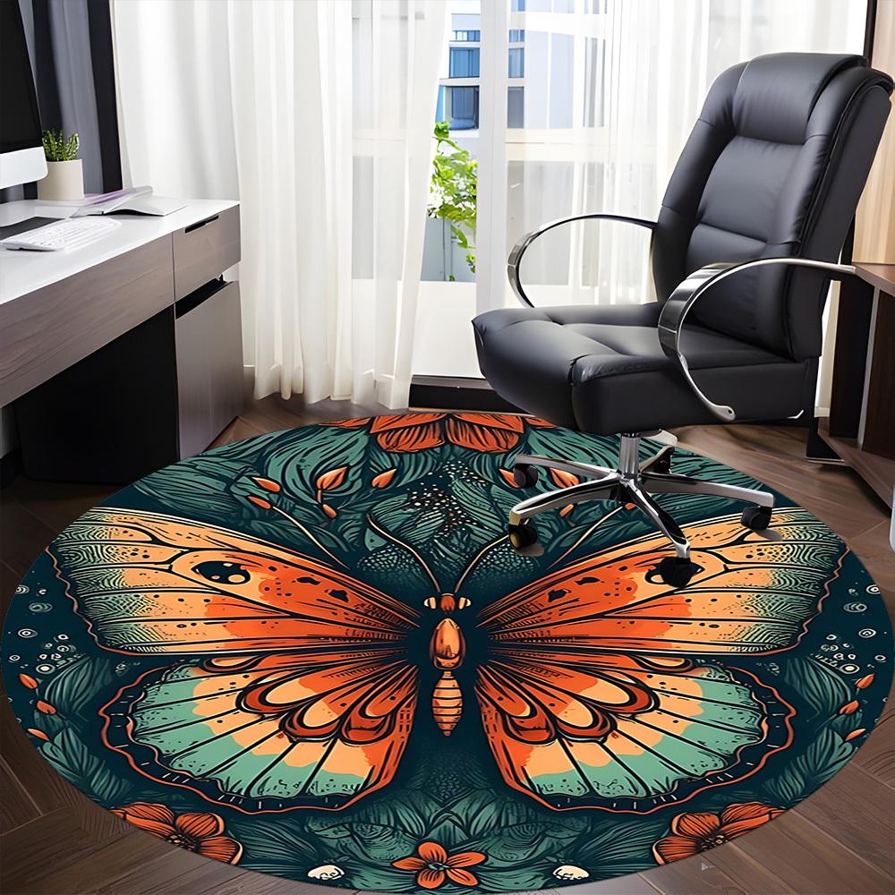 1pc Butterfly Garden Office Round Area Rug, Under Office Chairs Bedroom Living Room Home Decor, Room Deco