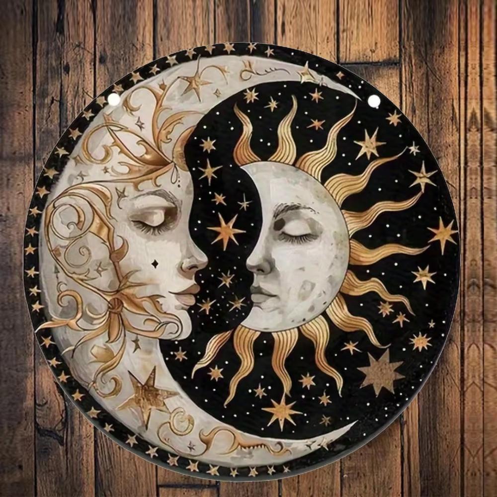 [Rustic Round Wall Decor] Sun and Moon Sign, Round Wall Decor, Classic Style,  Room Decoration, Mother's Day Gift