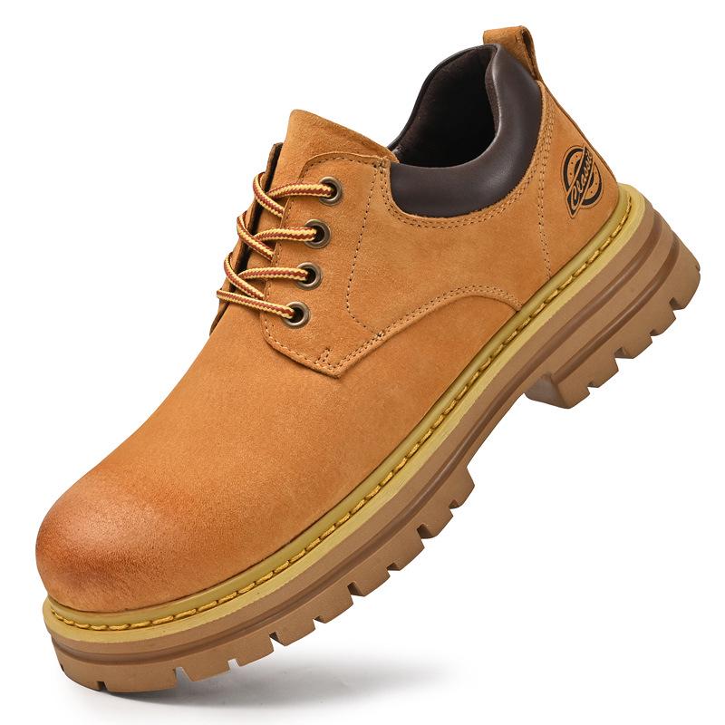 Men's Retro Pigskin Large Size Low-Top Martin Boots - Korean Style Casual Thick Sole Outdoor Workwear Shoes