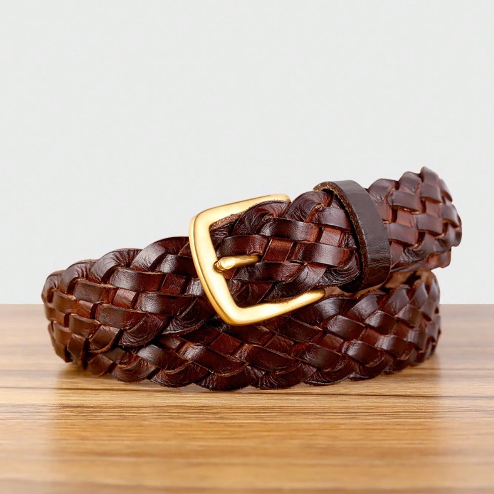 Vintage Gevlochten Riem Accessoires Lood Pin Gesp Riem Unisex coffee veelkleurig