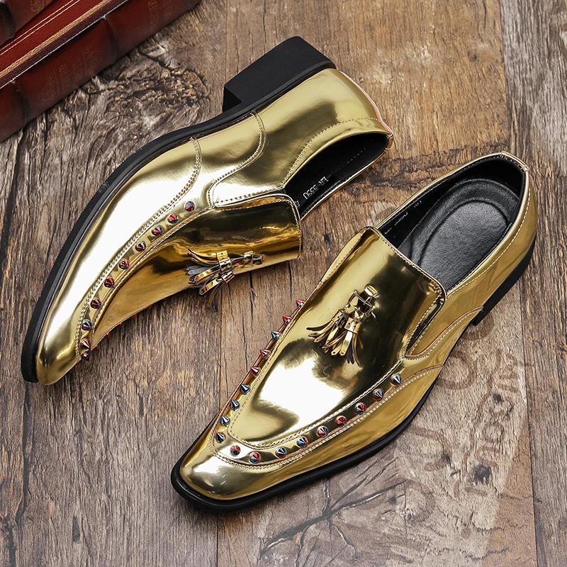 FashionHot Luxury Pink Mens Patent Leather Shoes Designer High Quality Pointed Chelsea Formal Shoes Man Dress Wedding Party Shoes Men