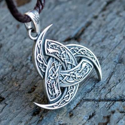 Vintage Norse Viking Pendant Necklace, Black Leather Necklace for Best Friend, Legendary Viking Amulet Knot Pendant Jewelry for Men