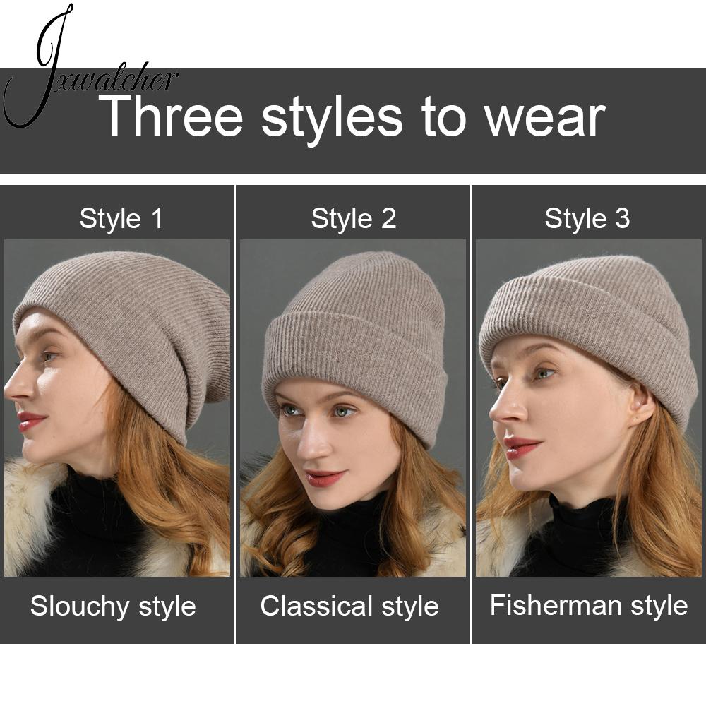 Jxwatcher Merino Wool Skull Luxury Wool Knitted Beanie Winter Bennie Caps Women Soft 100% Pure Wool Beanie Hats with Custom logo
