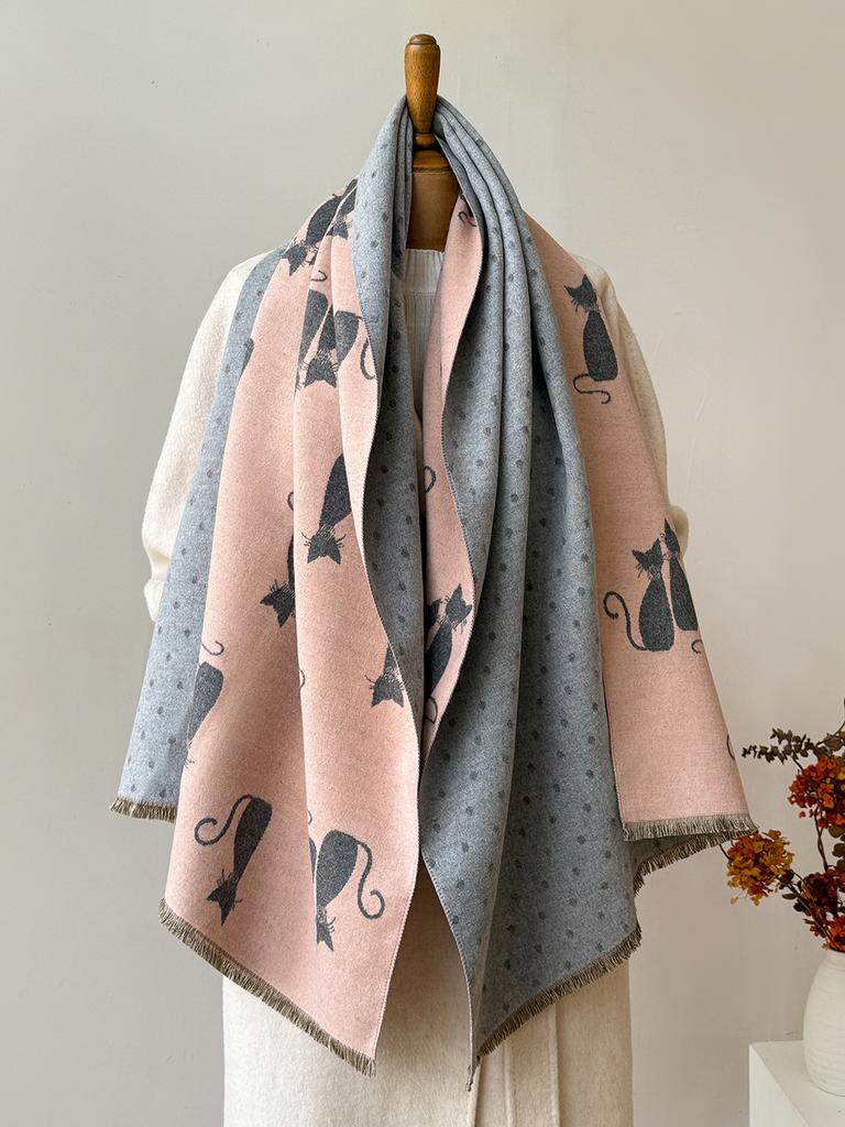 Women's Autumn Winter Warm Faux Cashmere Scarf Jacquard Shawl Wrap Cozy Blanket Neck Protection
