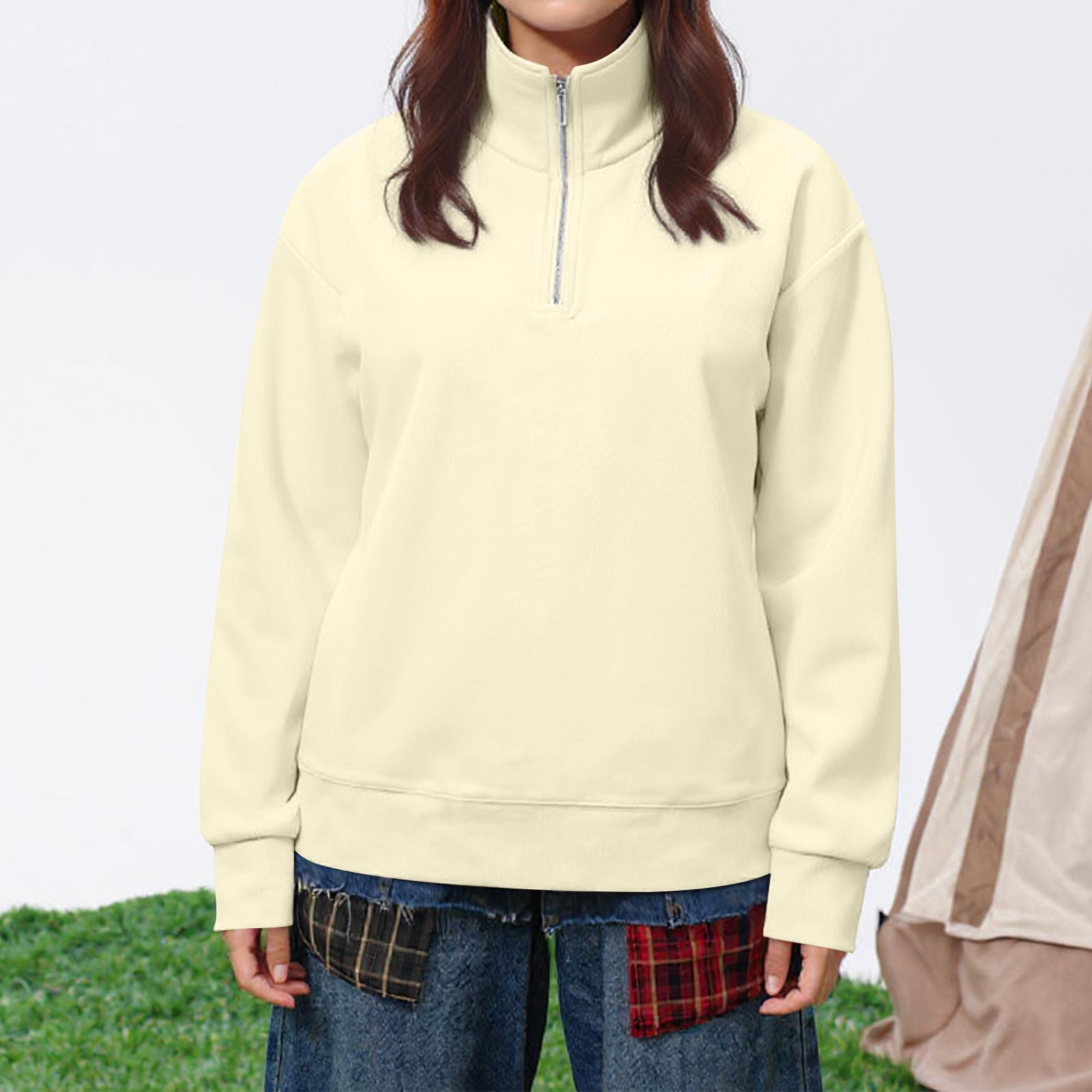 

Женский модный и повседневный однотонный топ с длинным рукавом и воротником-стойкой XXXL бежевый