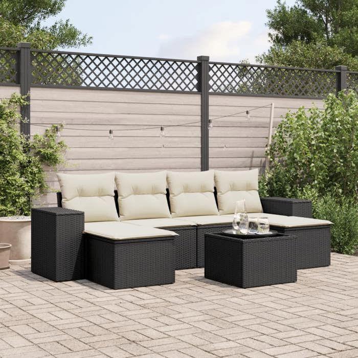 VidaXL Garden Lounge Set with Cushions 7 Pcs, Patio Sofas, Patio Furniture Set, Outdoor Furniture, Black 3222925