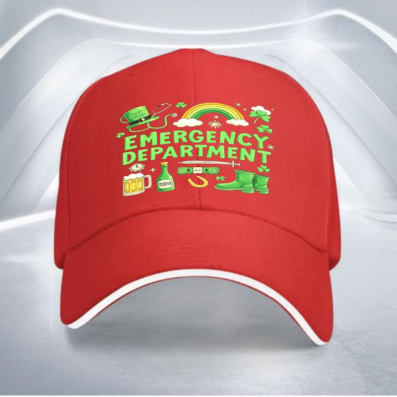 

St Patricks Emergency Department Baseball Cap Nurse Doctor Rainbow Clover Beer Print Adjustable Polyester Casual Hat One Size