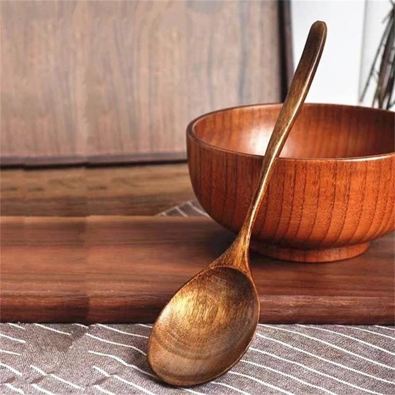 Nanmu Spoon Durable And Easy To Clean Long Handle Large Round Soup Spoon Multifunctional Portable Spoon Tableware