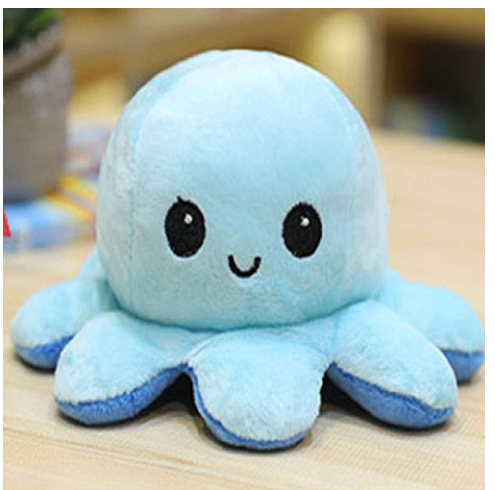 20cm Reversible Octopus Plush Toy, Perfect for Birthdays, Gifts, and More Angry and Smiling Faces (Blue x Sky Blue)