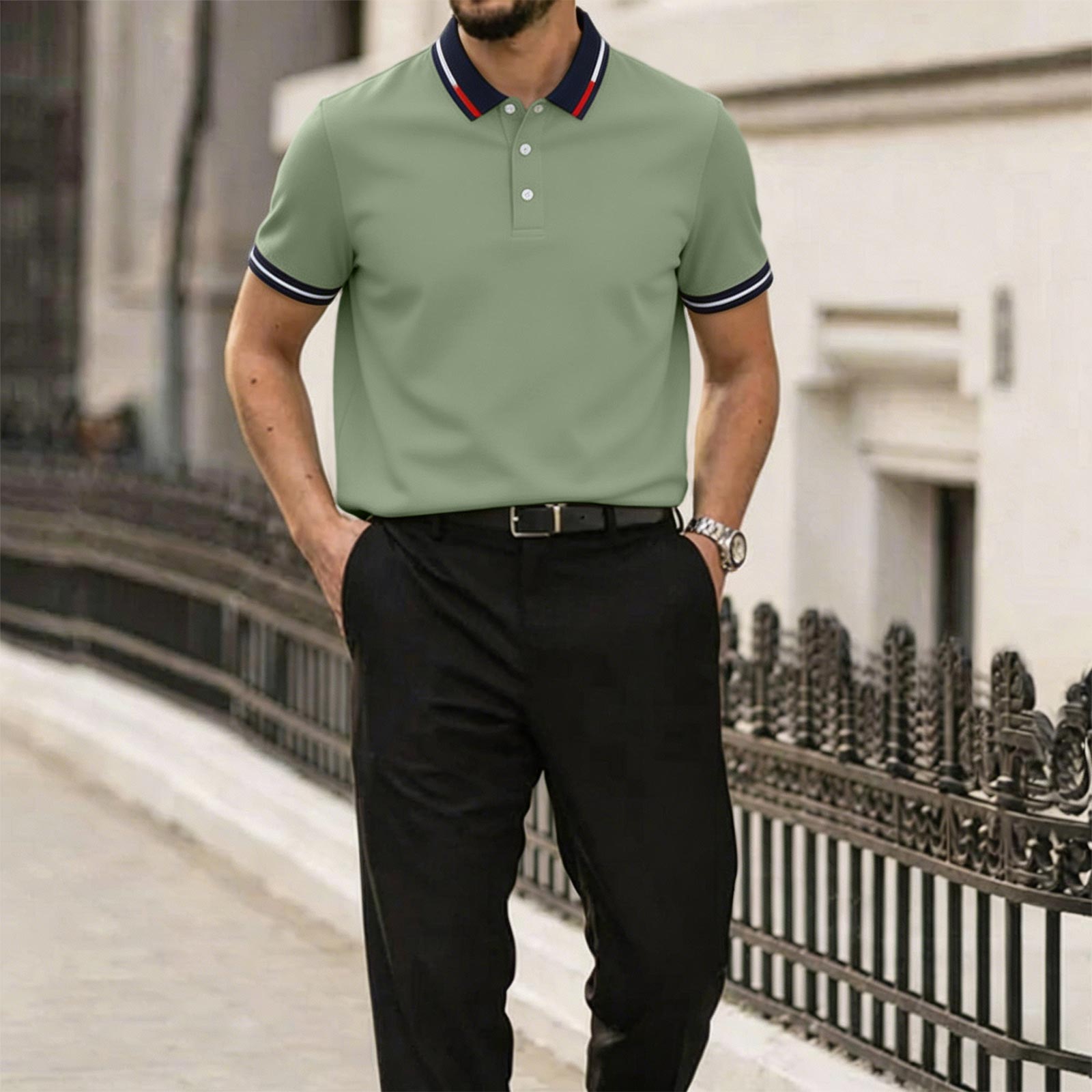 

Men s Summer Casual Polo Shirt Short Sleeve Breathable Lightweight Soft Fabric Classic Fit Collared Button Placket XXXL зелёный