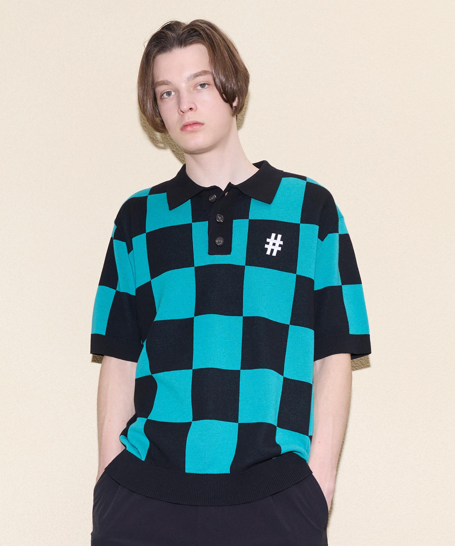 Vintril Short Sleeve Classic Checkerboard Comfort Fit Knit (Teal) M