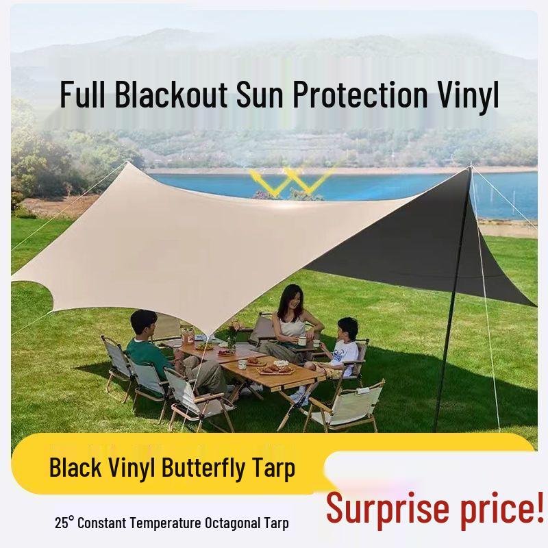 Black Butterfly Portable Camping Canopy: Large Outdoor Sunshade & Rainproof Picnic Tent