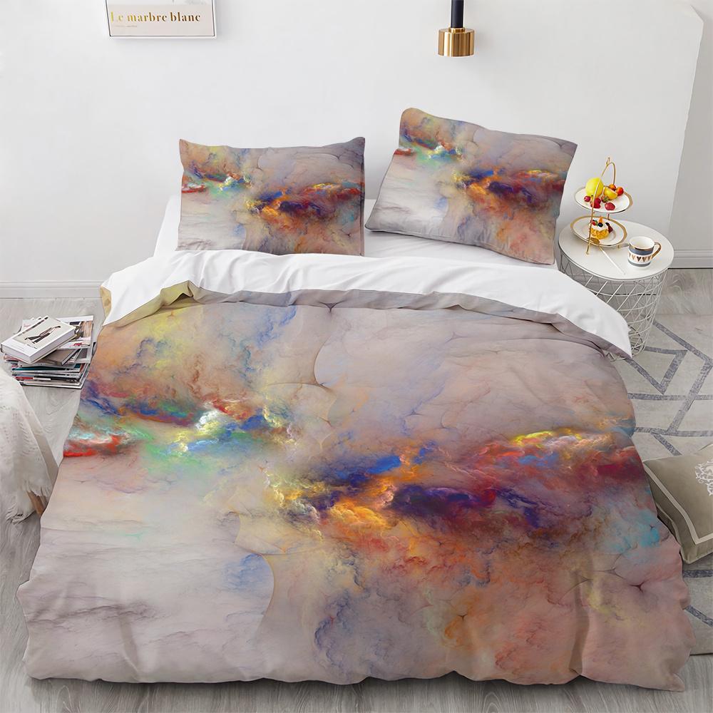 Colourful Marble Bedding Set Purple and Green Marble Duvet Cover Set Men Teens Boy Modern Abstract Art Polyester Comforter Cover