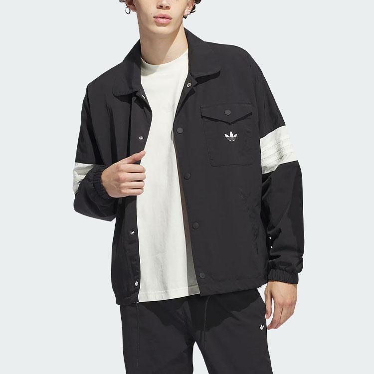 Adidas Originals Color-Block Single-Breasted Sports Long Sleeve Jacket Unisex Outerwear Black IM9646