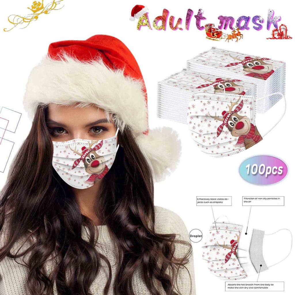 100pcs Christmas Print  for  Face Mask Disposable Earloop Mask