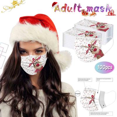 100pcs Christmas Print  for  Face Mask Disposable Earloop Mask