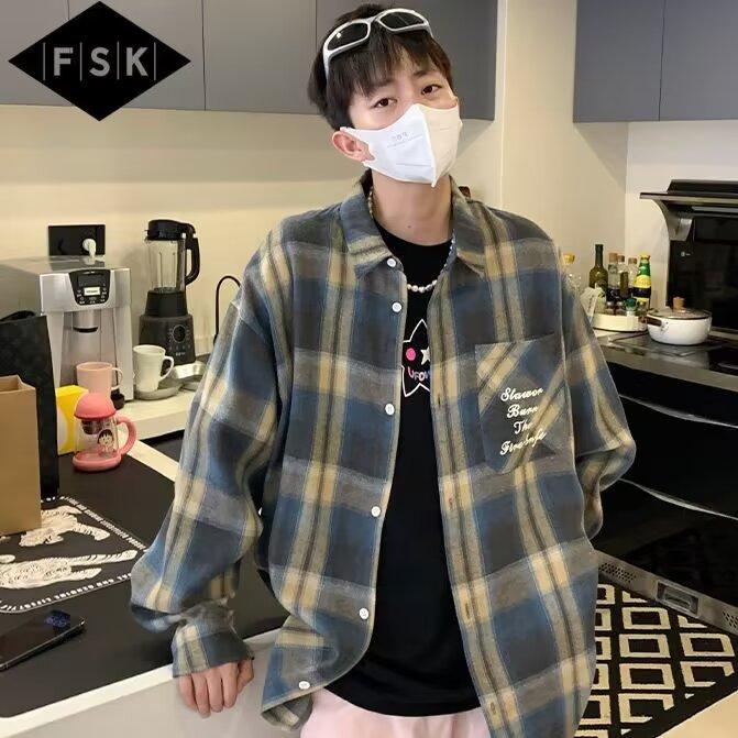 Japanese Fashion Brand Kimura Dark Grain Loose Leisure All-Matching Coat American Retro Spring and Autumn Plaid Long Sleeve Shirt for Men