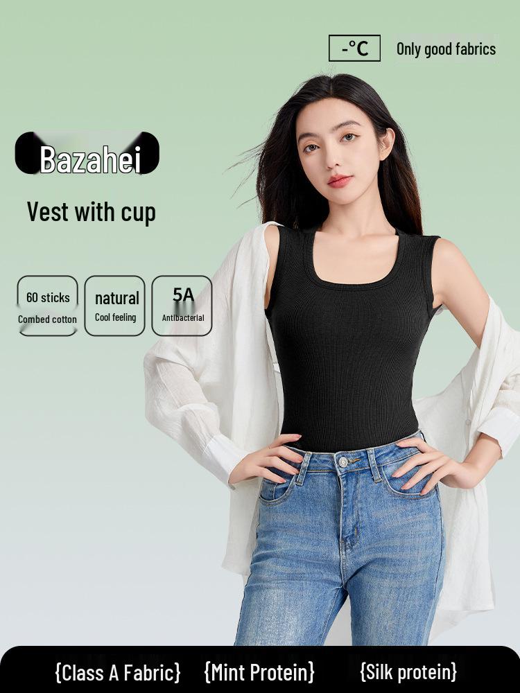 

5A Women s Antibacterial Tank Top with Chest Pads - Sleeveless Summer Camisole Casual Innerwear XL for 115-130 kg
