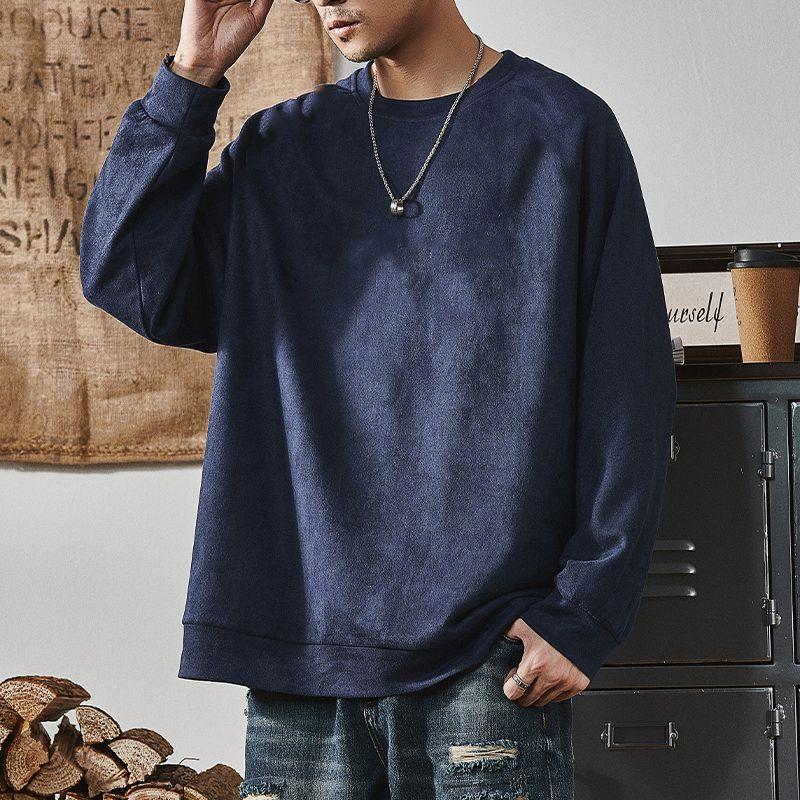 

Men s Autumn Suede Round Neck Hoodie - Trendy, Loose-Fit, Youthful Style 2025 XL темно-синього кольору