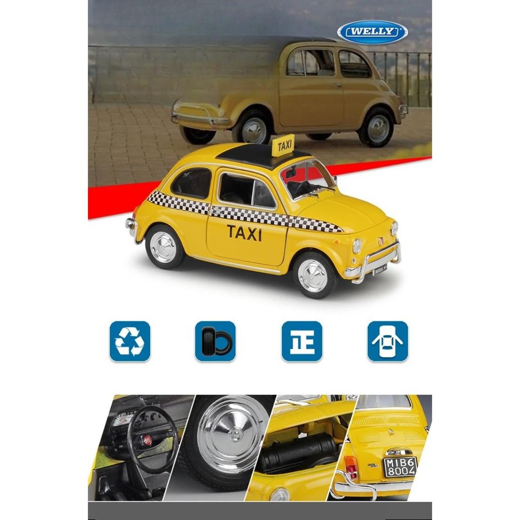 Welly 1/24 Nuova Fiat 500 Alloy Scale Car Model Diecast Metal Miniature Car Static Collection Children Toy Car Vehicles Gifts