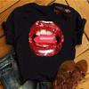 Lippen Reine Baumwolle Bedruckt Unisex und Damen Modetrend T-Shirt Sommer Neu Personalisiert Rundhals Locker Lässig T-Shirt