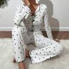 Heart Print Jacquard Long-Sleeve Pajama Set for Women