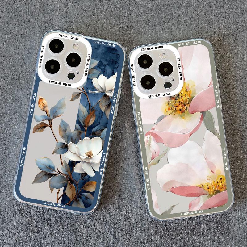 Vintage Flower Clear Phone Case For iPhone 12 11 13 Pro Max 15 14 Pro Max 7 8 14 15 Plus SE2 X XR XS Butterfly Plant Back Covers