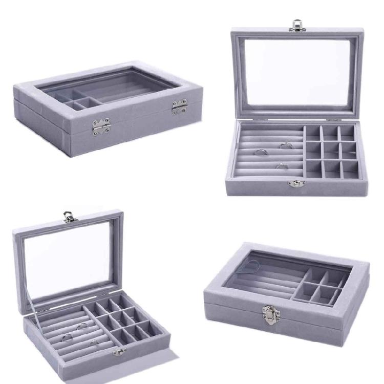 Dustproof Organizer for Earring Ring Necklace Velvet-Clear Lid Jewellery Holder