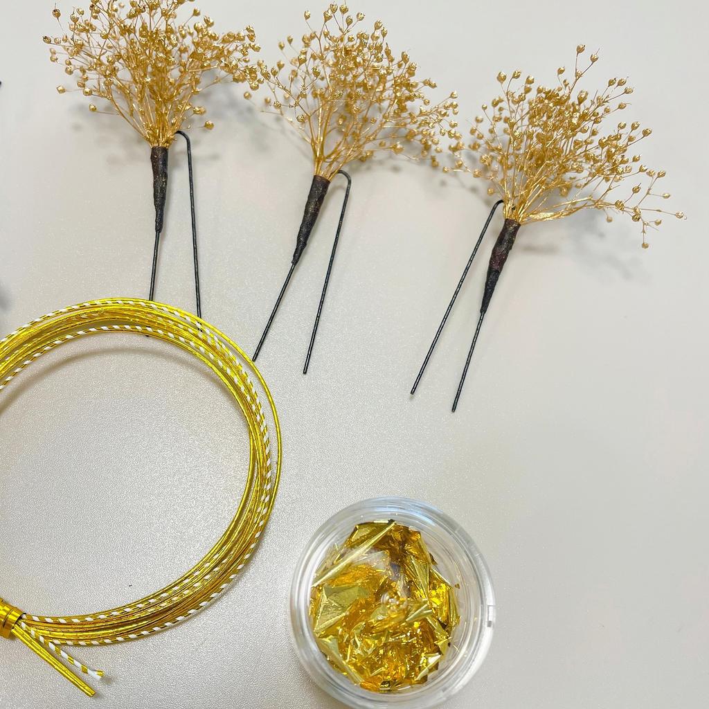 Phalaenopsis Haarschmuck Gold Gypsophila Mizuhiki Blattgold Zeremonie zur Volljährigkeit Abschlussfeier Kopfschmuck Hochzeit Kimono Furisode Hakama