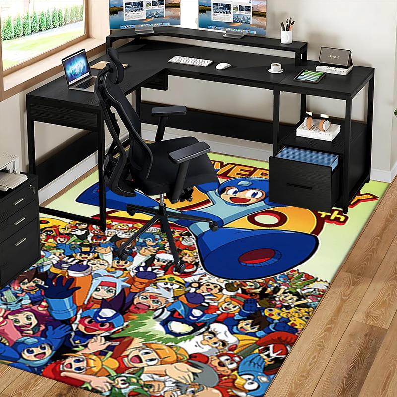 1pc Mega Man Anniversary 30th Chair Mat - Anime Cartoon Design, Non-Slip Carpet for Office, Home Decor, Living Room, Bedroom, Game Room - Perfect Gift