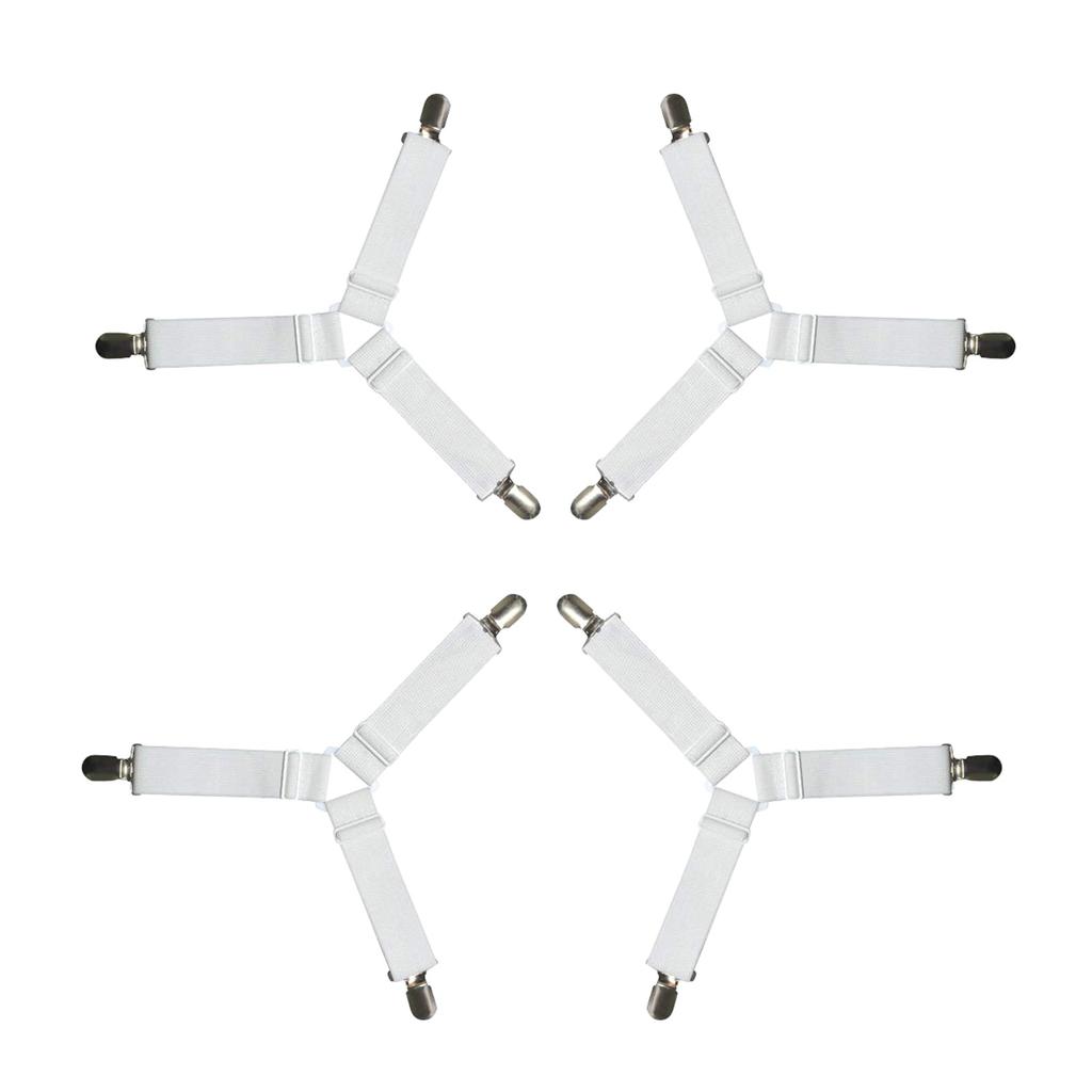 4 PCS Bed Sheet Holder Straps, Elastic Mattress Corner Clips 3 Way Fitted Bed Sheet Fastener Suspenders Grippers