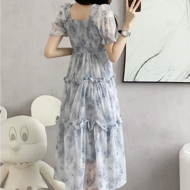 French summer new romantic lace splicing pink suspender dress women's sweet and gentle temperament long dress
