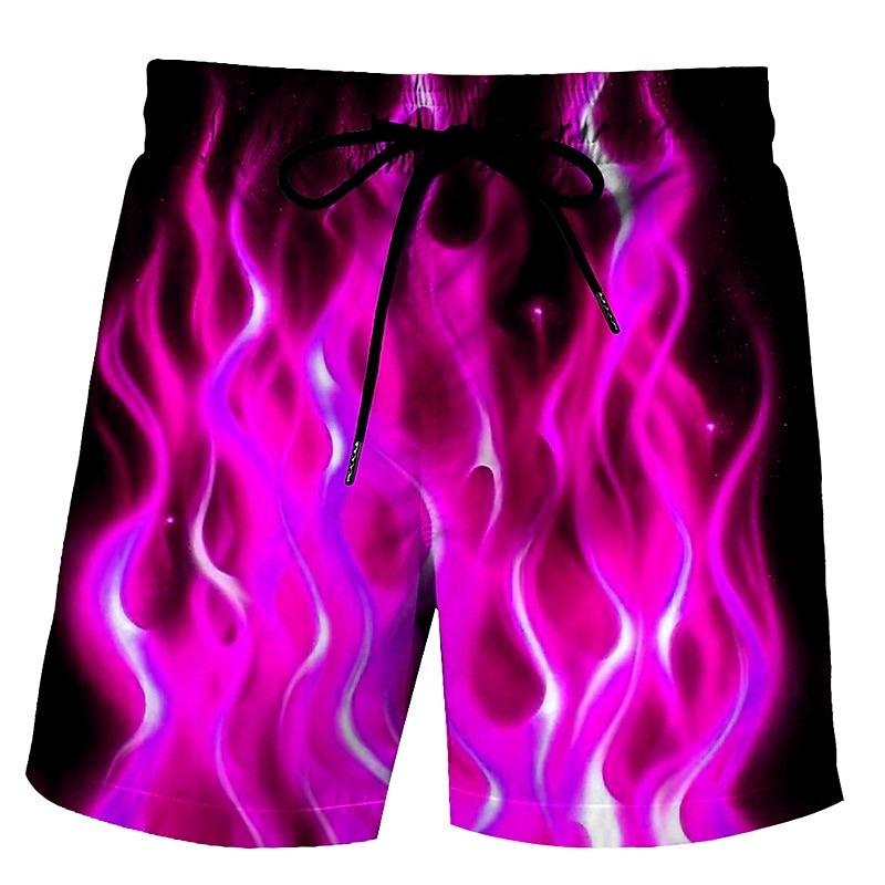 Harajuku Flame 3D Print Beach Shorts For Men Y2k Streetwear Drawstring Board Shorts Summer Casual Personality  Hip Hop Trunks